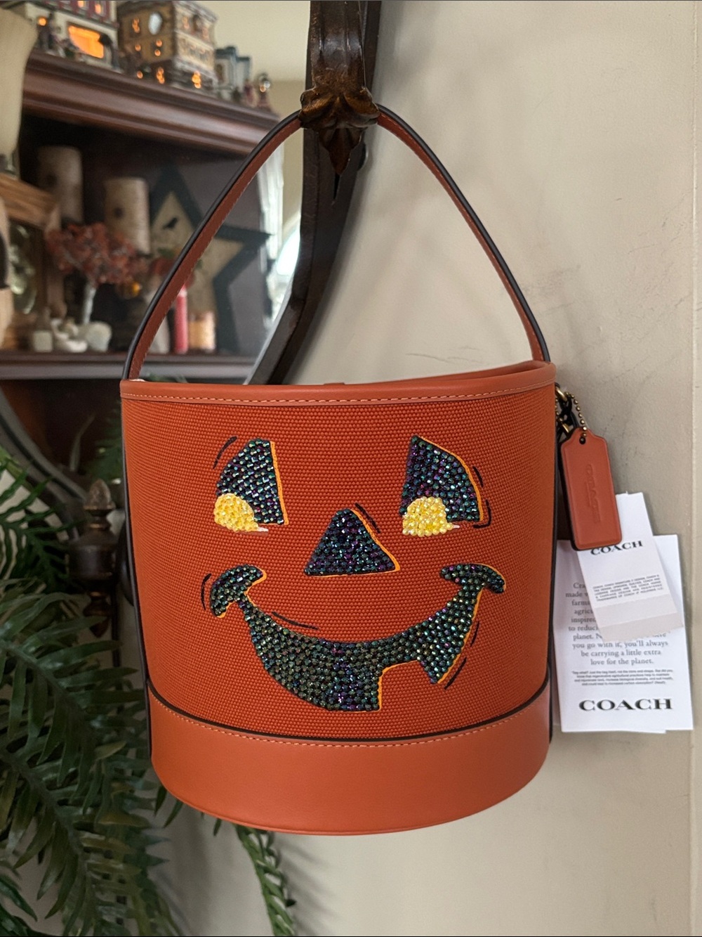 Coach CUSTOM Trick Or Treat Bucket Halloween Cotton Leather Jack-o'-lantern Tote - Picture 14 of 14